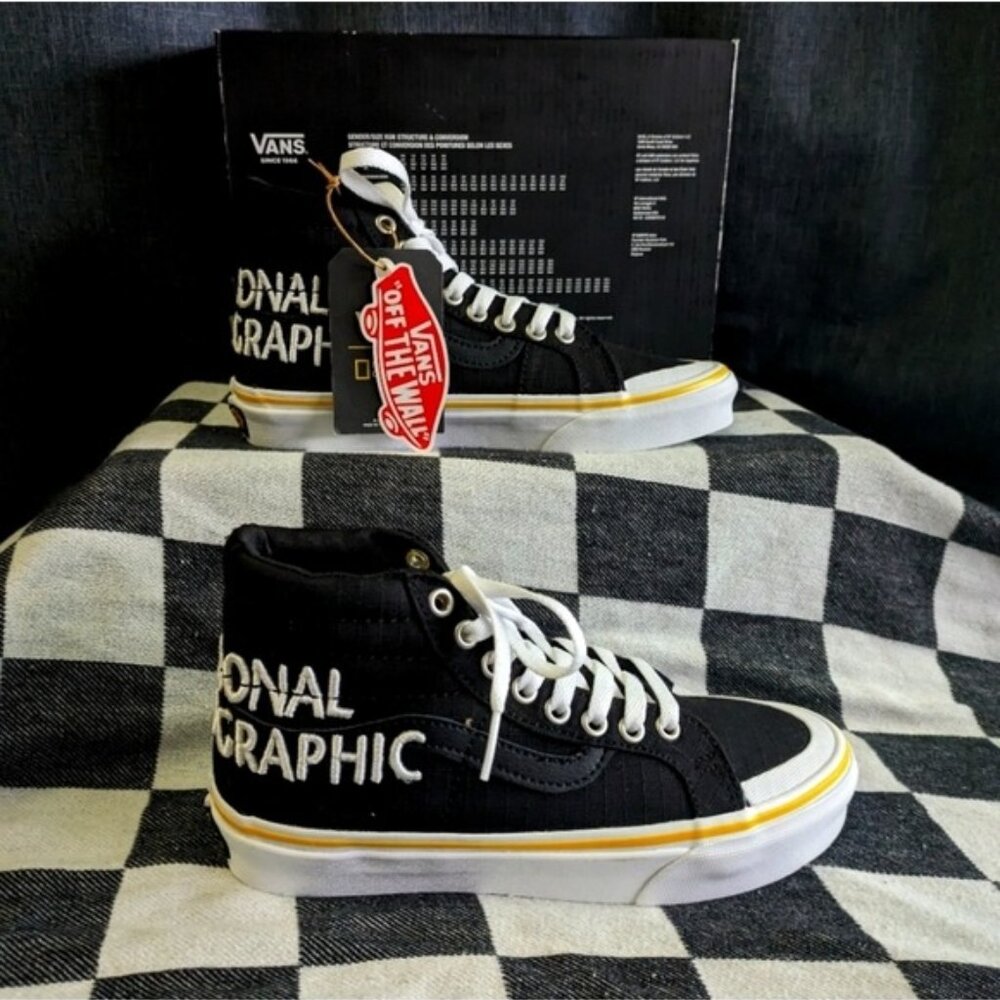 Vans National Geographic Box Logo SK8 Hi Reissue Women Black White 112025 Gf - Picture 3 of 11
